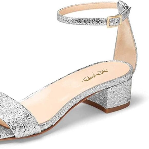 Size 13 XYD open toe low heel chunky block sandals buckled ankle silver - Picture 4 of 16